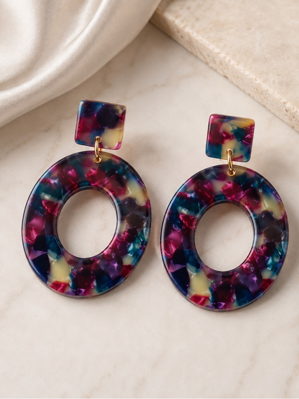 Jewel Toned Multicolored Acrylic Earrings